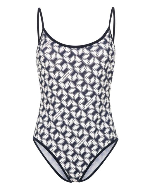 Moncler White Chain-link Print Swimsuit