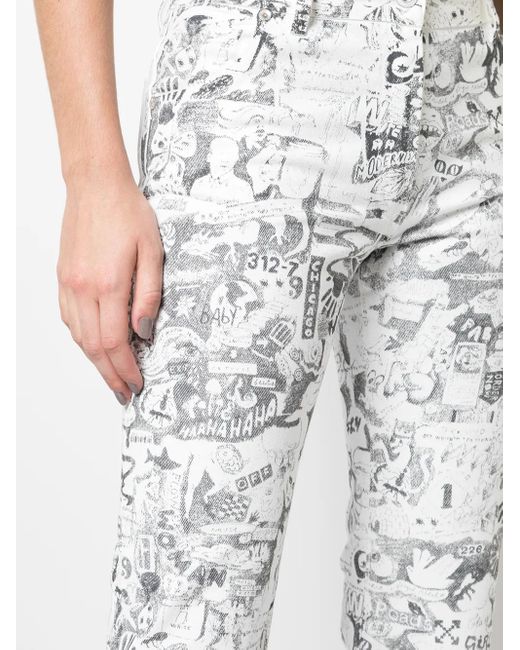 Off-White c/o Virgil Abloh Gray Cartoon-Printed Straight Jeans