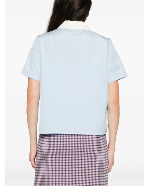 Miu Miu Blue Scalloped-Collar Short-Sleeve Shirt