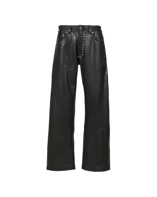 Earthling Collective Black David Stud-Embellished Leather Trousers for men
