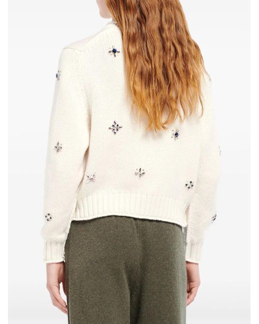 Barrie Natural Embroidered Cashmere Cardigan