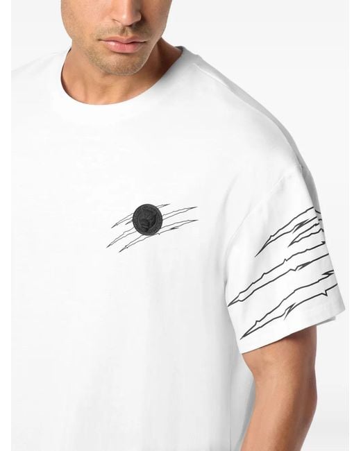 Philipp Plein White Scratch-Detail Crew-Neck T-Shirt for men