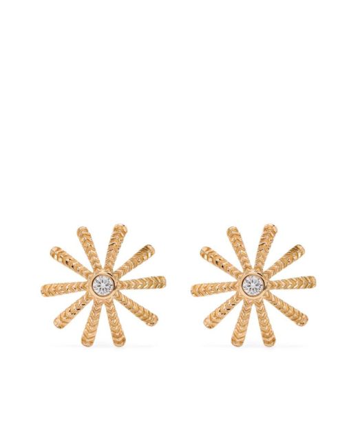 Harwell Godfrey Metallic 18kt Yellow Gold Tiny Sunflower Diamond Earrings Stud
