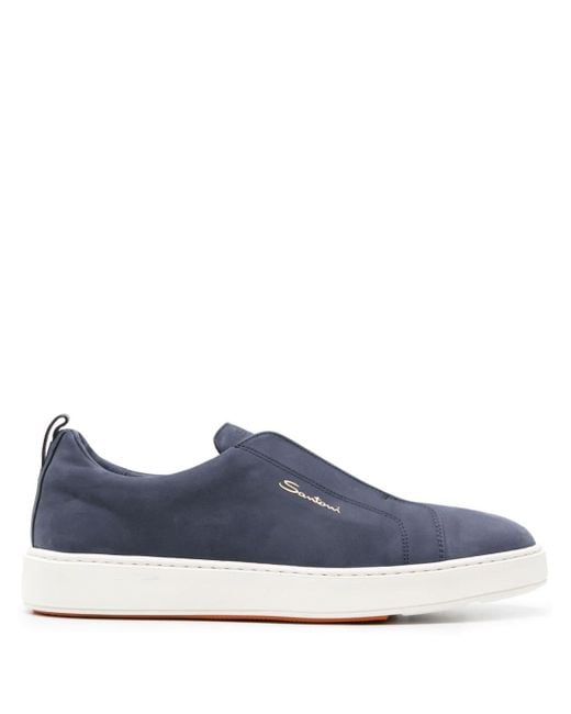 Santoni Blue Leather Slip-on Sneaker for men