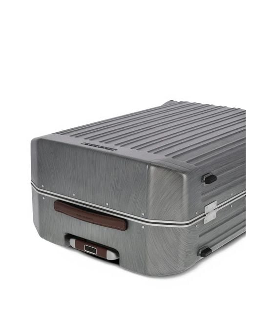 Piquadro Gray Medium Ridged Hardside Suitcase