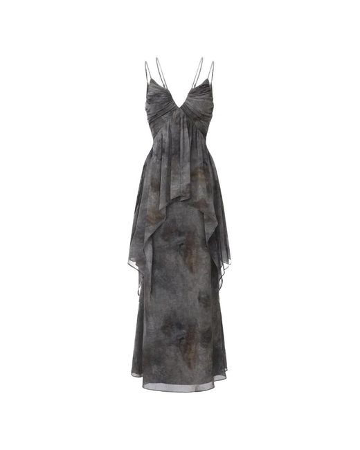 Elwood White Ink-Wash Shirred Layered Maxi Dress