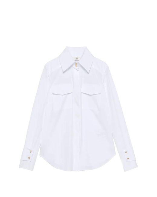 Elisabetta Franchi White Logo-Button Flap-Pocket Shirt