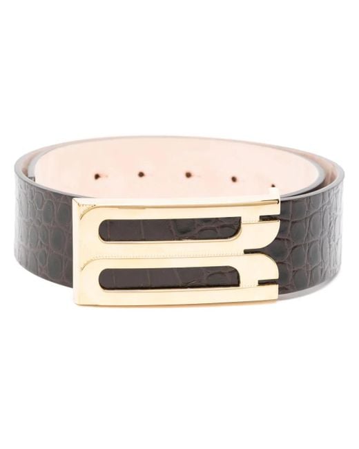 Victoria Beckham Natural Crocodile-Embossed Leather Jumbo Frame Belt