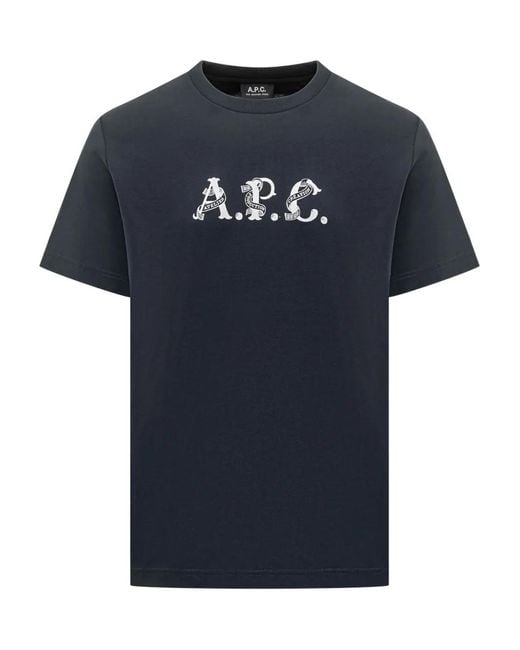 A.P.C. Blue T-Shirt With Creative Printed Logo for men