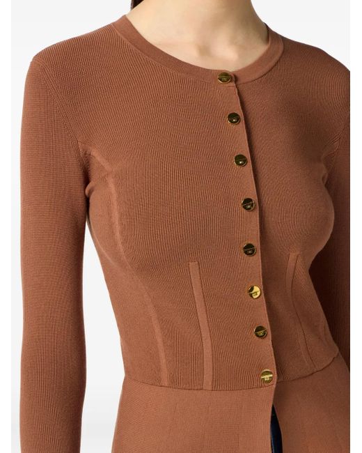 Elisabetta Franchi Brown Gerippter Cardigan Mit Schmuckknopf
