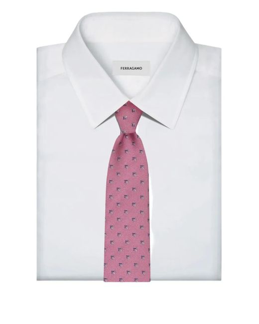 Ferragamo Pink Gancini Silk Tie for men