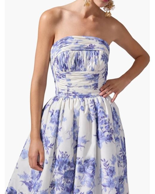 Carolina Herrera フローラル ストラップレスドレス Blue