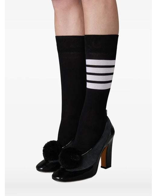 Thom Browne Black 90Mm Pom-Pom Opera Calf-Suede Pumps