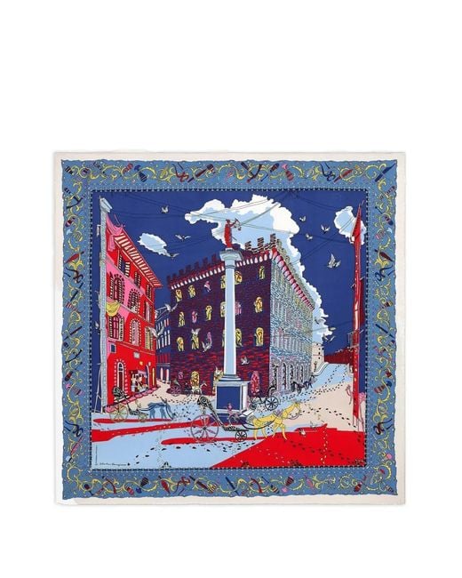 Ferragamo Blue Palazzo Spini-Feroni Scarf