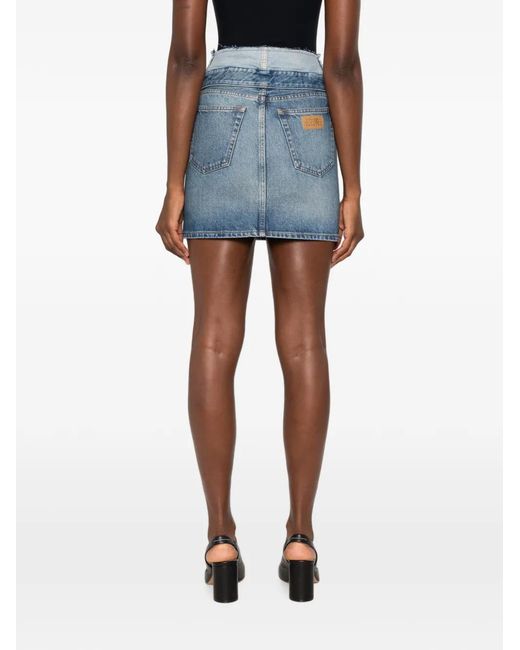 MM6 by Maison Margiela Blue Distressed-Effect Denim Skirt