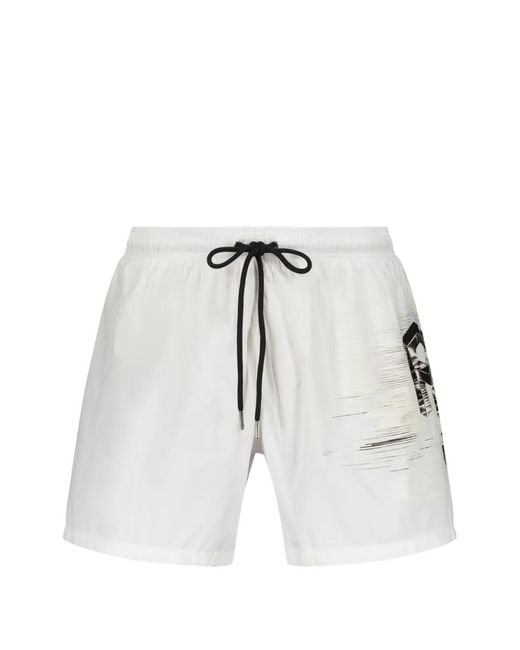 Philipp Plein White Logo-Patch Drawstring Swimsuit for men