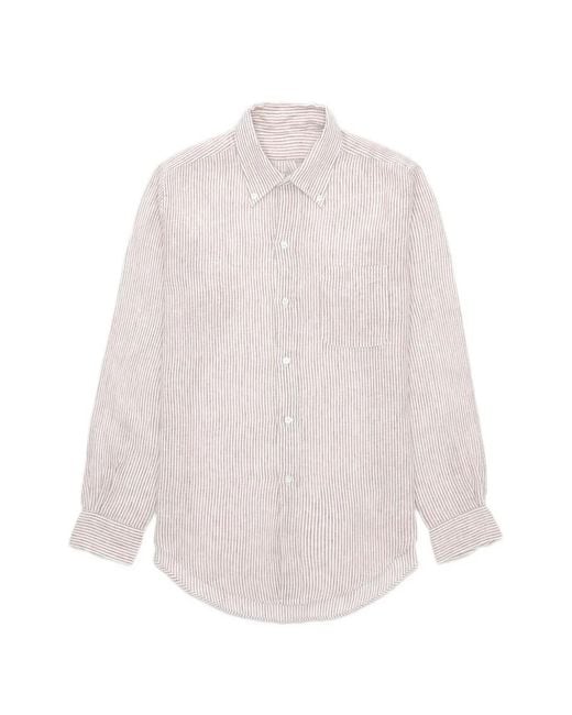 Fortela White King Striped-Pattern Linen Shirt for men