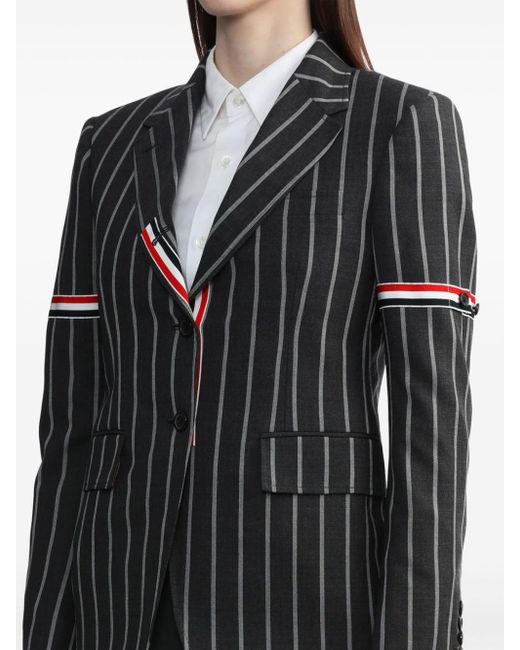 Thom Browne Black Rwb-stripe Pinstripe Wool Blazer