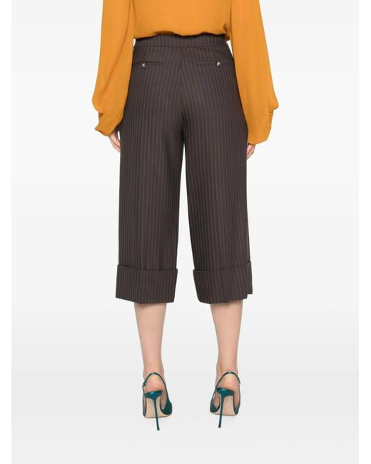 Elisabetta Franchi Gray Pinstripe-Pattern Cuffed Trousers
