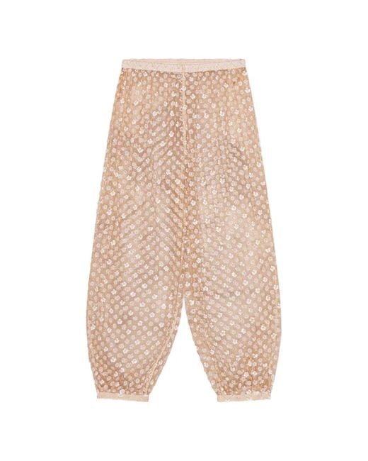 Herskind White Sequin-Embellished Floral-Patchwork Trousers