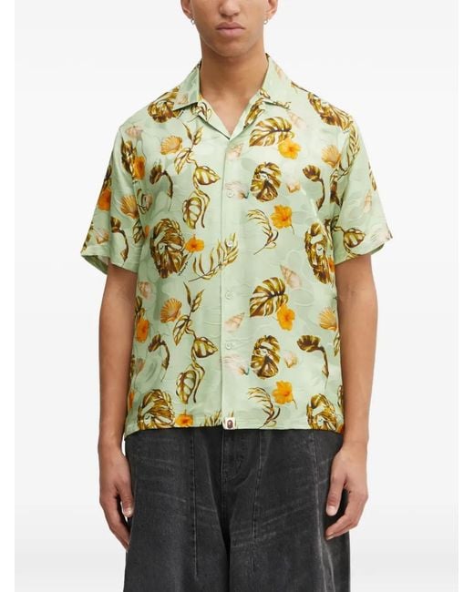 A Bathing Ape Green Floral Short-Sleeve Shirt for men