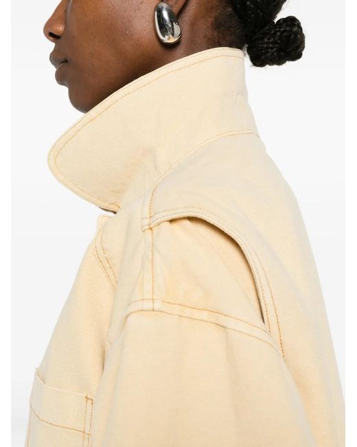 Doen Natural Pascual Contrast-Collar Coat