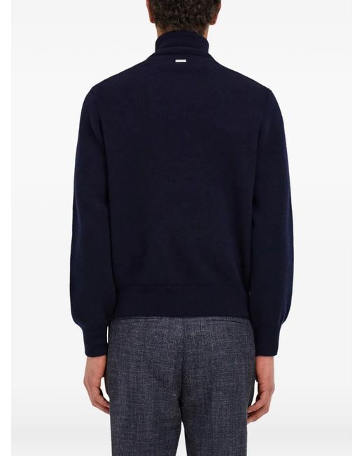 Ferragamo Blue Suede-Panelled Wool Jacket for men