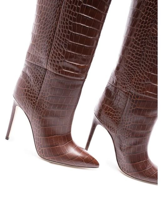 Paris Texas Brown 105 Mock Croc Leather Knee-High Boots