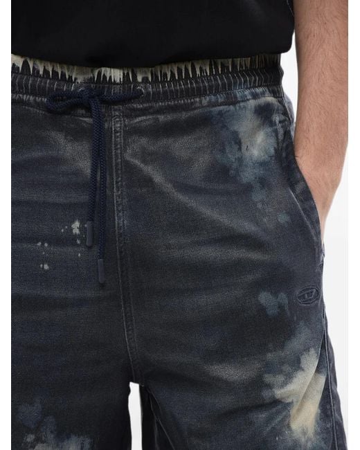 DIESEL Blue Acid-Wash Effect Track Shorts for men