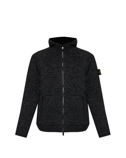 Stone Island Black Logo-Patch Hooded Jacket for men