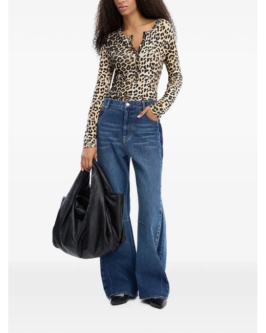 Munthe White Leopard-Print Buttoned Top