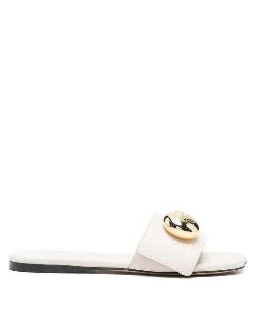 Loewe White Leather Circular-Embellishment Sandals