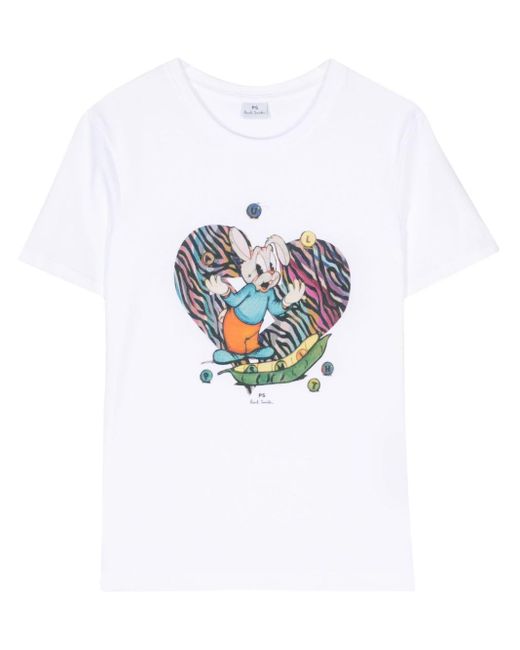 PS by Paul Smith White T-Shirt mit Cartoon-Print