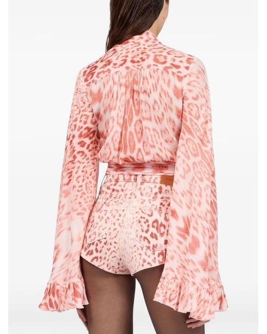 Roberto Cavalli Pink Leopard-Print Blouse