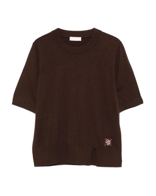 Liu Jo Brown Logo-Patch Knitted Top