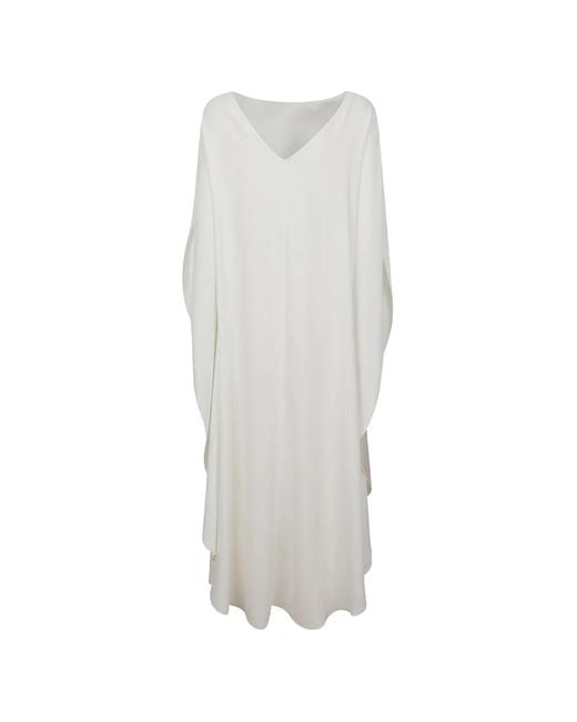 Gianluca Capannolo White V-Neck Asymmetric Sleeve Dress