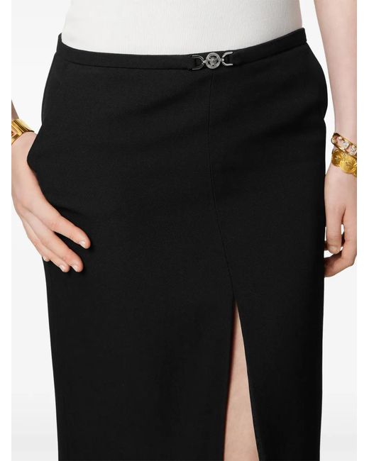 Versace Black Straight Silk And Nylon Midi Skirt