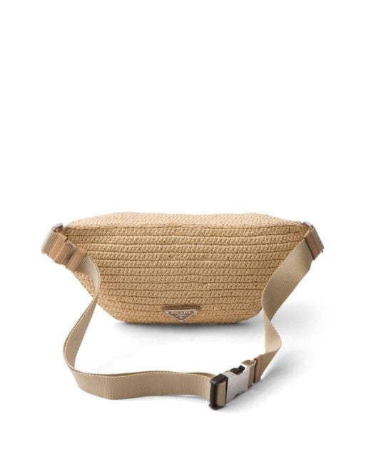 Prada Logo-Embroidered Crochet Belt Bag in Natural for Men