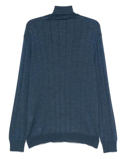 Gran Sasso Blue Ribbed Turtleneck Top for men