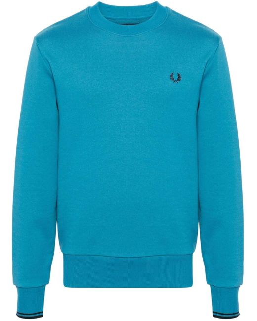 Fred Perry Blue Logo-embroidered Cotton Sweatshirt for men
