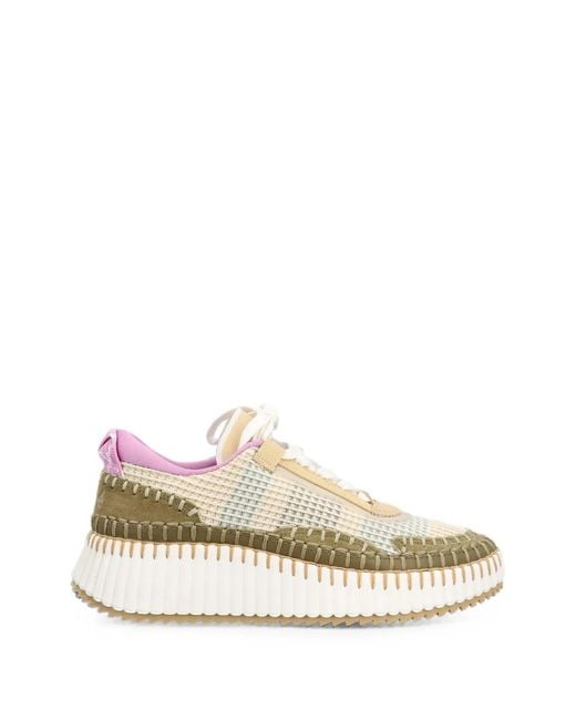 Chloé White Nama Whipstitched Mesh Sneakers