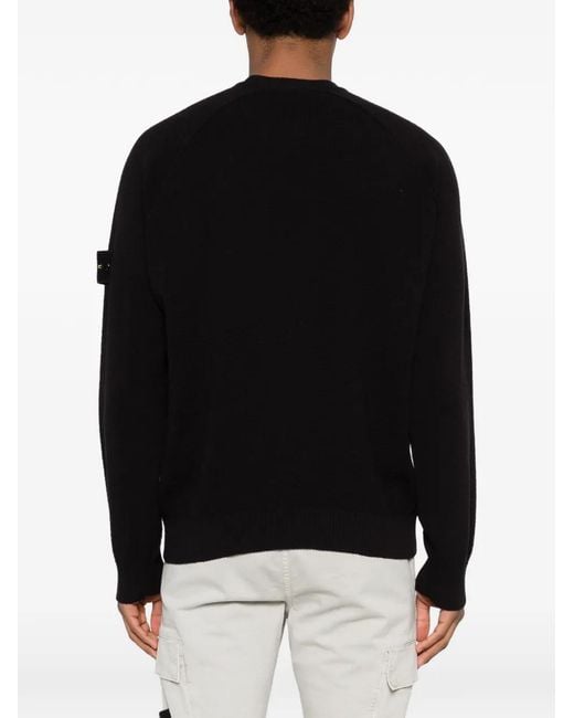 Stone Island Black Logo Cotton Crewneck Sweater for men