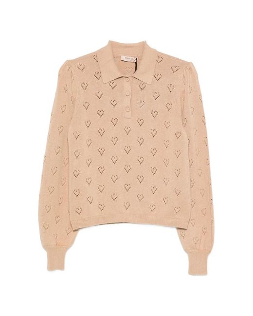 Twinset Natural Pointelle-Knit Buttoned Polo Shirt