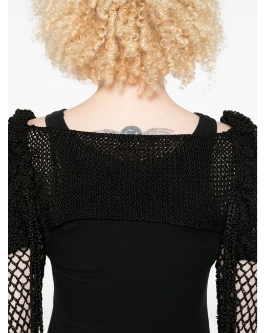 Judy Turner Black Shylla Puff-Sleeve Crochet Shrug