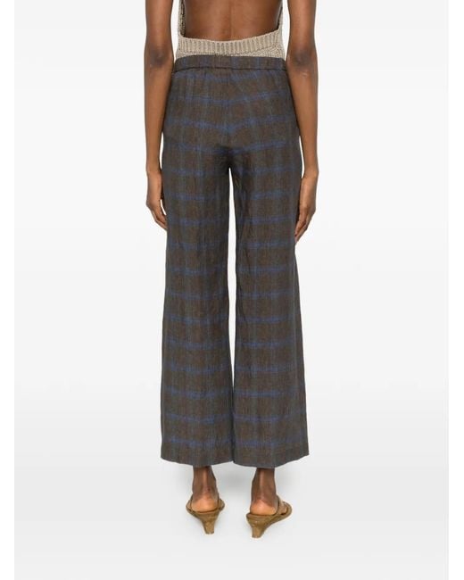 Diega Gray Check-Pattern Wide-Leg Trousers