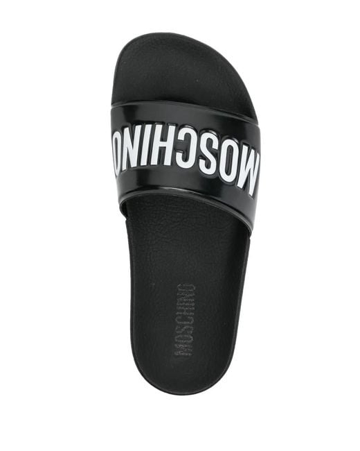 Moschino Black Debossed-Logo Slides