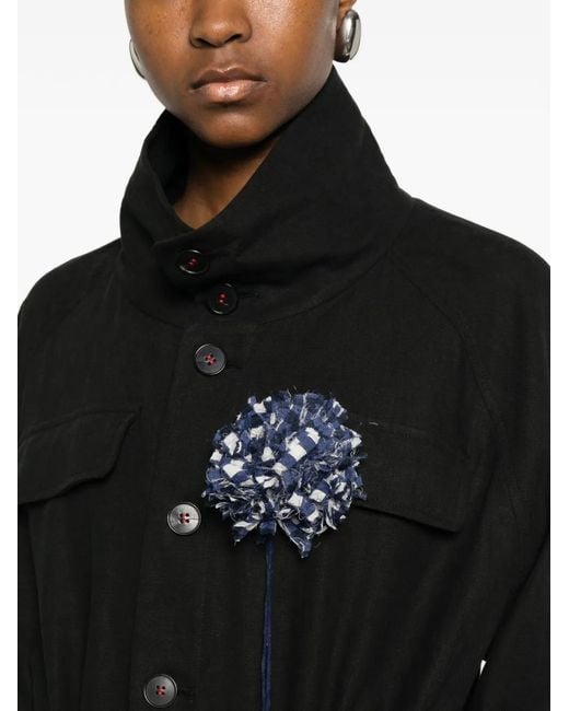 SOH Black Floral-Appliqué Drawstring Jacket