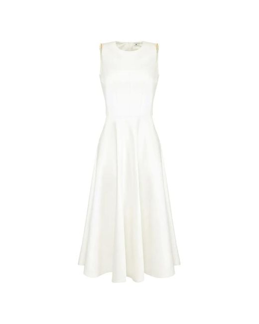 Elisabetta Franchi White Duchess Satin Midi Dress