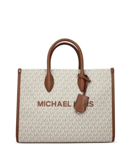 Michael Kors Natural Monogram-Print Logo-Lettering Tote Bag