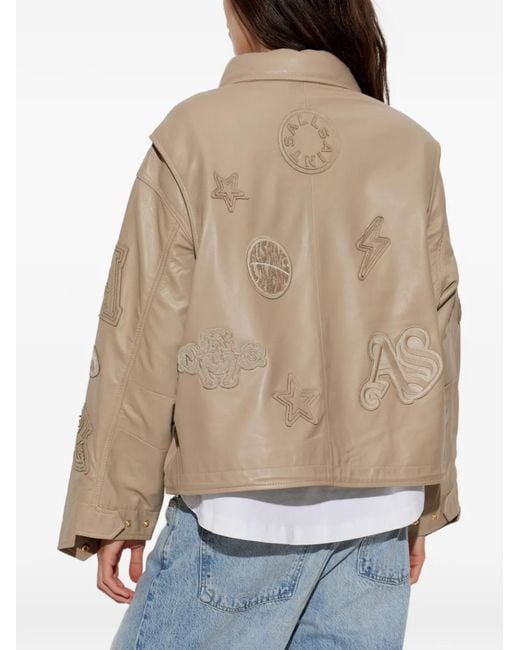 AllSaints Natural Clay Logo-Patch Leather Jacket